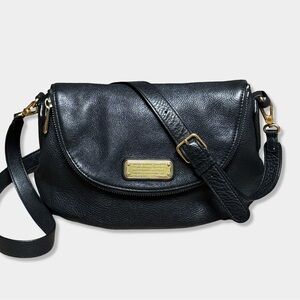 Marc Jacobs Classic Q Natasha Black Leather Flap Crossbody Shoulder Bag Purse